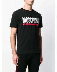 schwarzes bedrucktes T-Shirt mit einem Rundhalsausschnitt von Moschino