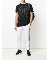 schwarzes bedrucktes T-Shirt mit einem Rundhalsausschnitt von Philipp Plein