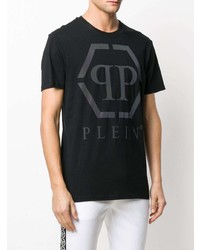 schwarzes bedrucktes T-Shirt mit einem Rundhalsausschnitt von Philipp Plein