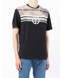 schwarzes bedrucktes T-Shirt mit einem Rundhalsausschnitt von Giorgio Armani