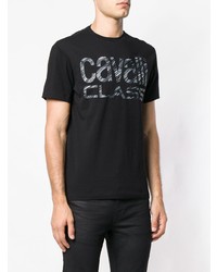 schwarzes bedrucktes T-Shirt mit einem Rundhalsausschnitt von Cavalli Class