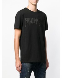 schwarzes bedrucktes T-Shirt mit einem Rundhalsausschnitt von Philipp Plein