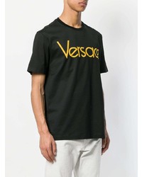 schwarzes bedrucktes T-Shirt mit einem Rundhalsausschnitt von Versace