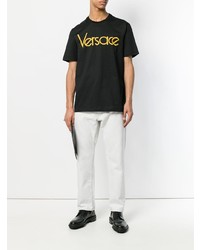 schwarzes bedrucktes T-Shirt mit einem Rundhalsausschnitt von Versace