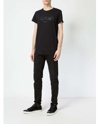 schwarzes bedrucktes T-Shirt mit einem Rundhalsausschnitt von Balmain