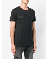 schwarzes bedrucktes T-Shirt mit einem Rundhalsausschnitt von Balmain