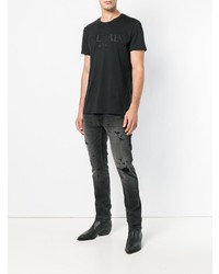 schwarzes bedrucktes T-Shirt mit einem Rundhalsausschnitt von Balmain