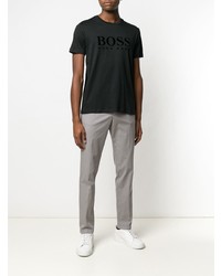 schwarzes bedrucktes T-Shirt mit einem Rundhalsausschnitt von BOSS HUGO BOSS