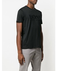 schwarzes bedrucktes T-Shirt mit einem Rundhalsausschnitt von BOSS HUGO BOSS