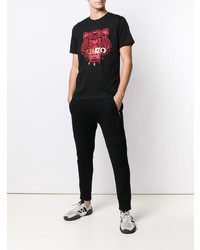 schwarzes bedrucktes T-Shirt mit einem Rundhalsausschnitt von Kenzo