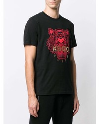 schwarzes bedrucktes T-Shirt mit einem Rundhalsausschnitt von Kenzo