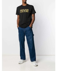 schwarzes bedrucktes T-Shirt mit einem Rundhalsausschnitt von VERSACE JEANS COUTURE