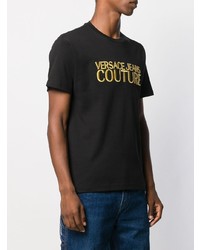 schwarzes bedrucktes T-Shirt mit einem Rundhalsausschnitt von VERSACE JEANS COUTURE