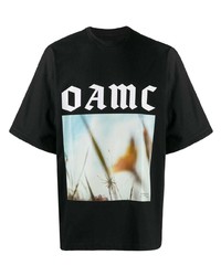 schwarzes bedrucktes T-Shirt mit einem Rundhalsausschnitt von Oamc