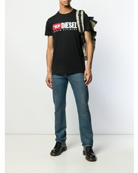 schwarzes bedrucktes T-Shirt mit einem Rundhalsausschnitt von Diesel