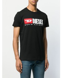 schwarzes bedrucktes T-Shirt mit einem Rundhalsausschnitt von Diesel