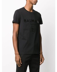 schwarzes bedrucktes T-Shirt mit einem Rundhalsausschnitt von Balmain