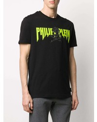 schwarzes bedrucktes T-Shirt mit einem Rundhalsausschnitt von Philipp Plein