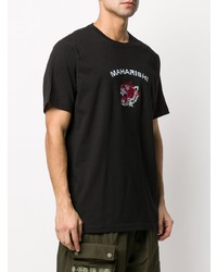 schwarzes bedrucktes T-Shirt mit einem Rundhalsausschnitt von Maharishi