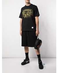 schwarzes bedrucktes T-Shirt mit einem Rundhalsausschnitt von Supreme