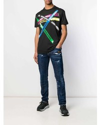 schwarzes bedrucktes T-Shirt mit einem Rundhalsausschnitt von DSQUARED2