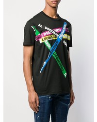 schwarzes bedrucktes T-Shirt mit einem Rundhalsausschnitt von DSQUARED2