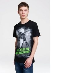 schwarzes bedrucktes T-Shirt mit einem Rundhalsausschnitt von Logoshirt