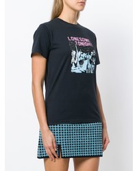 schwarzes bedrucktes T-Shirt mit einem Rundhalsausschnitt von Alexa Chung