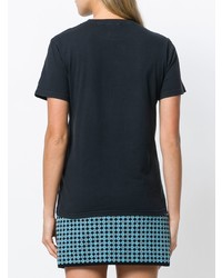 schwarzes bedrucktes T-Shirt mit einem Rundhalsausschnitt von Alexa Chung