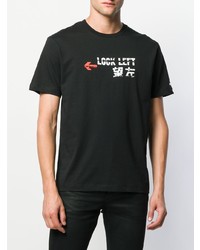 schwarzes bedrucktes T-Shirt mit einem Rundhalsausschnitt von Les Hommes Urban