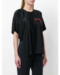 schwarzes bedrucktes T-Shirt mit einem Rundhalsausschnitt von Wendy Jim