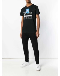 schwarzes bedrucktes T-Shirt mit einem Rundhalsausschnitt von Diesel