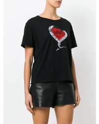 schwarzes bedrucktes T-Shirt mit einem Rundhalsausschnitt von Saint Laurent