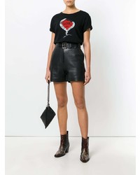 schwarzes bedrucktes T-Shirt mit einem Rundhalsausschnitt von Saint Laurent