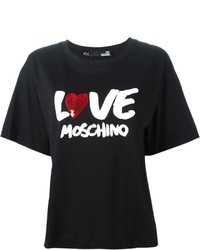 schwarzes bedrucktes T-Shirt mit einem Rundhalsausschnitt von Love Moschino
