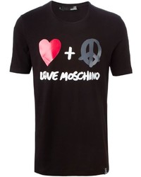 schwarzes bedrucktes T-Shirt mit einem Rundhalsausschnitt von Love Moschino