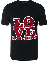 schwarzes bedrucktes T-Shirt mit einem Rundhalsausschnitt von Love Moschino