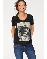 schwarzes bedrucktes T-Shirt mit einem Rundhalsausschnitt von LTB