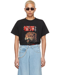 schwarzes bedrucktes T-Shirt mit einem Rundhalsausschnitt von LU'U DAN