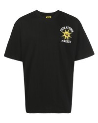 schwarzes bedrucktes T-Shirt mit einem Rundhalsausschnitt von MA®KET