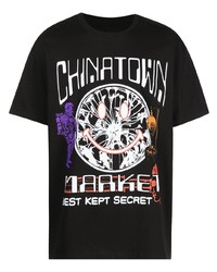 schwarzes bedrucktes T-Shirt mit einem Rundhalsausschnitt von MA®KET