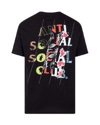 schwarzes bedrucktes T-Shirt mit einem Rundhalsausschnitt von Anti Social Social Club