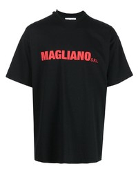 schwarzes bedrucktes T-Shirt mit einem Rundhalsausschnitt von Magliano