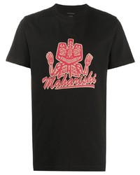 schwarzes bedrucktes T-Shirt mit einem Rundhalsausschnitt von Maharishi