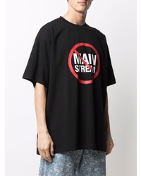 schwarzes bedrucktes T-Shirt mit einem Rundhalsausschnitt von Vetements