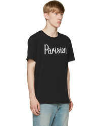 schwarzes bedrucktes T-Shirt mit einem Rundhalsausschnitt von MAISON KITSUNÉ