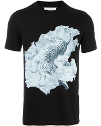 schwarzes bedrucktes T-Shirt mit einem Rundhalsausschnitt von Maison Margiela