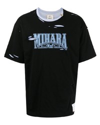 schwarzes bedrucktes T-Shirt mit einem Rundhalsausschnitt von Maison Mihara Yasuhiro