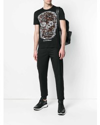 schwarzes bedrucktes T-Shirt mit einem Rundhalsausschnitt von Alexander McQueen