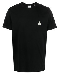 schwarzes bedrucktes T-Shirt mit einem Rundhalsausschnitt von MARANT
